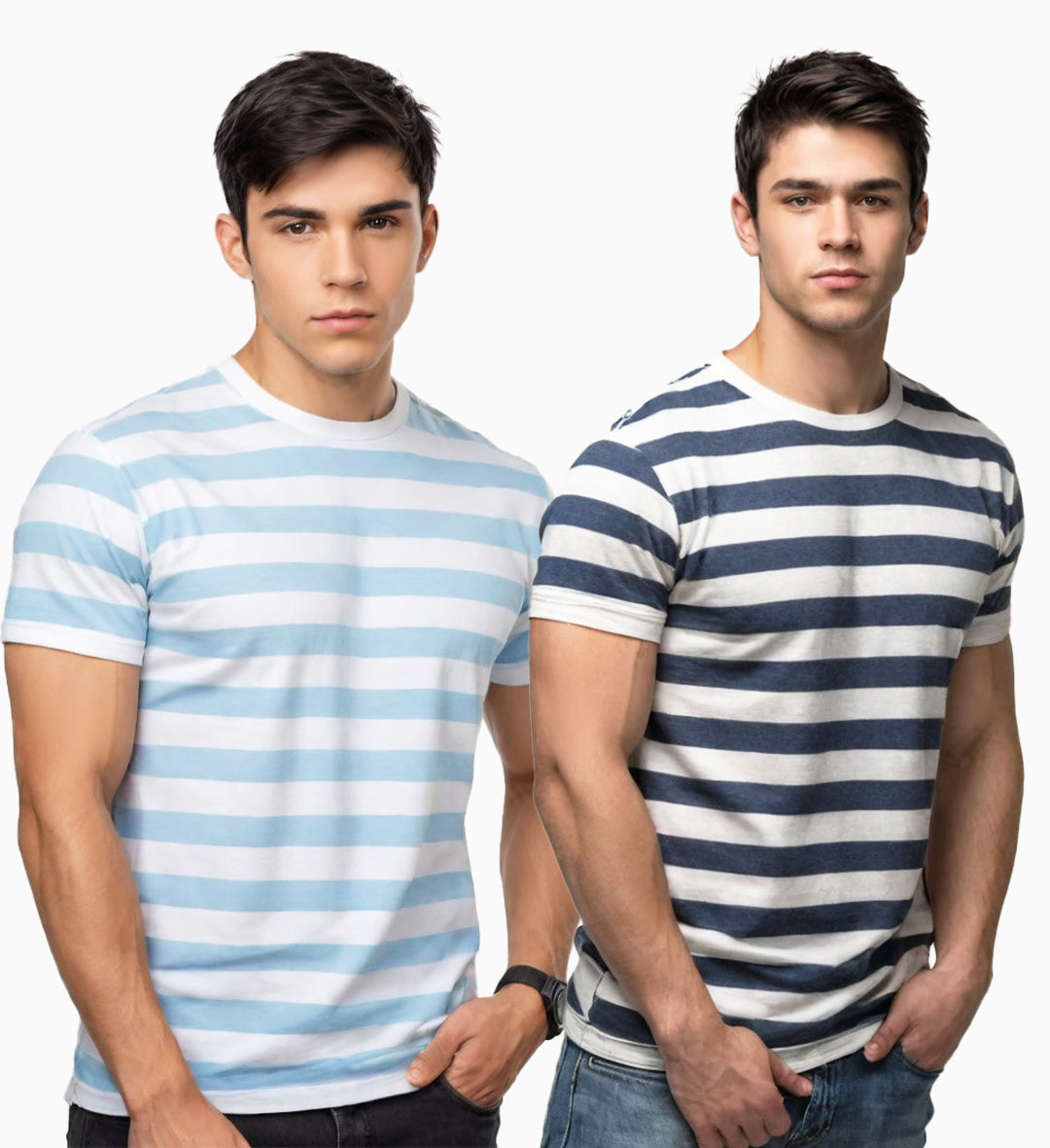 Round Neck Strip Combo Pack of 2 T-Shirts