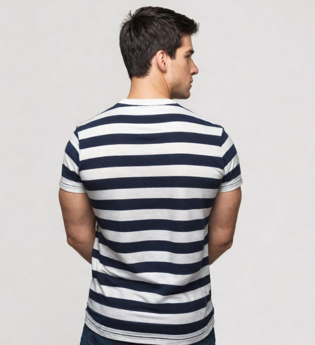 Navy Blue Round Neck Strip T-Shirt