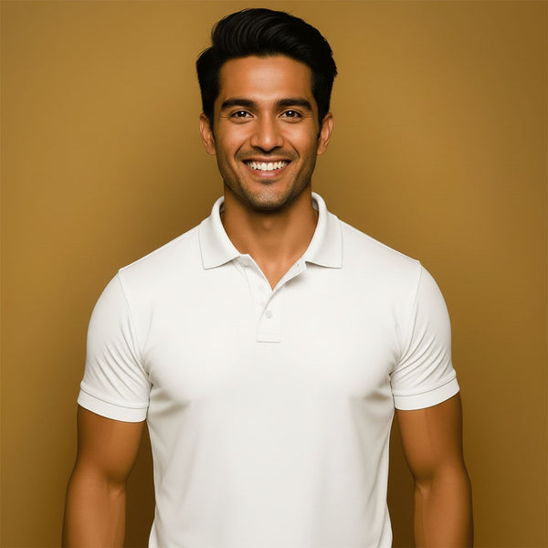 Men's Classic White Color Polo T-Shirt – 100% Pure Cotton Lycra