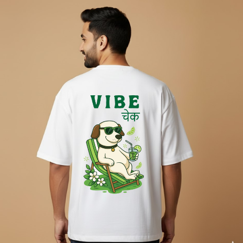 Vibe Check White Graphic Print T-Shirt – Unisex Streetwear with Front & Back Design