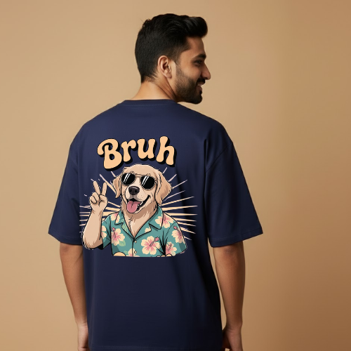 Bruh Navy Blue Graphic Print T-Shirt – Unisex Streetwear with Front & Back Design