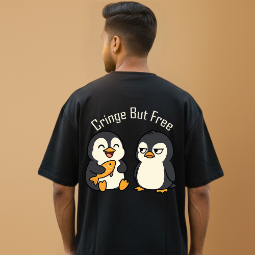 Cringe But Free Black Graphic Print T-Shirt – Unisex Streetwear with Front & Back Design