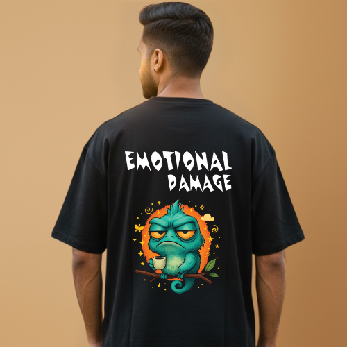Emotional Damage Black Graphic Print T-Shirt – Unisex Streetwear with Front & Back Design
