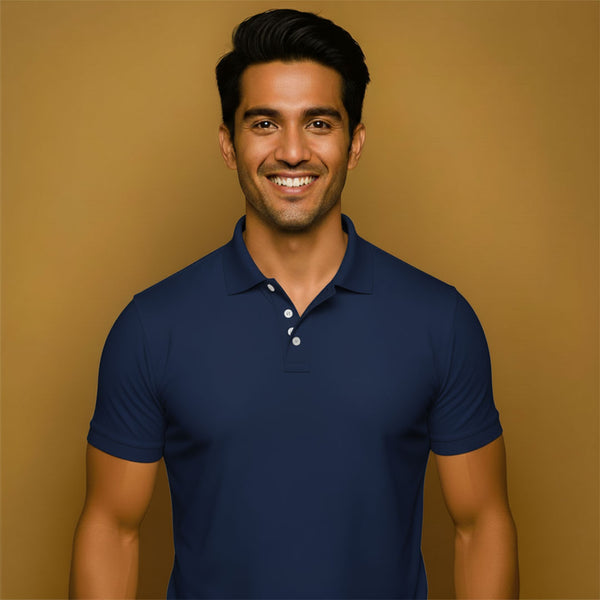 Men's Classic Navy Blue Color Polo T-Shirt – 100% Pure Cotton Lycra