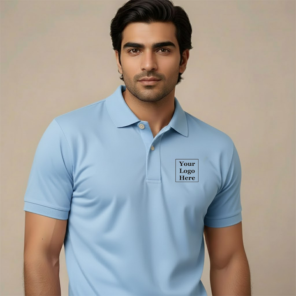 Bulk Order Custom Light Blue Polo T-Shirts - Personalized with Your Logo & Company Name