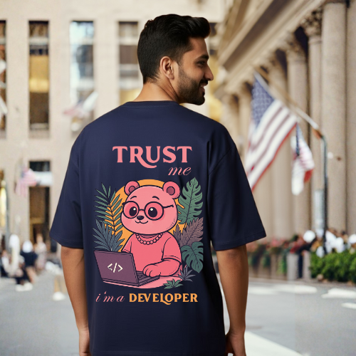 Trust Me I am Developer Navy Blue  Graphic Print T-Shirt – Unisex Streetwear with Front & Back Design