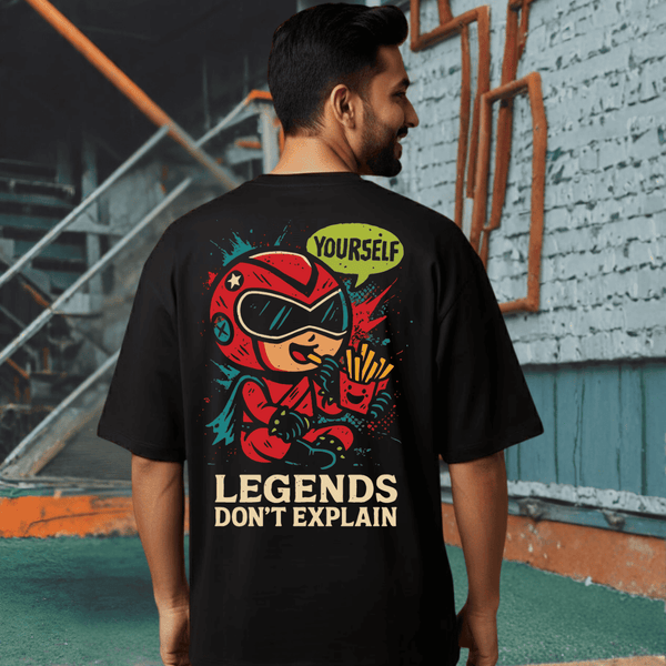 Legends don't explain Black Graphic Print T-Shirt – Unisex Streetwear with Front & Back Design