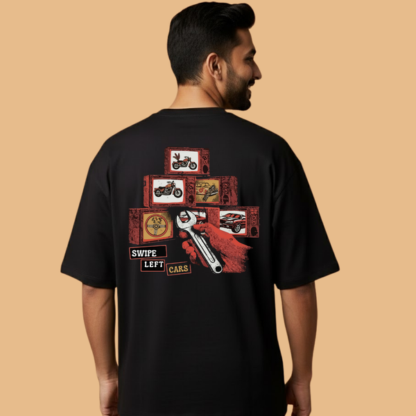 Swipe Left Cars Black Unisex Streetwear with Front & Back Design