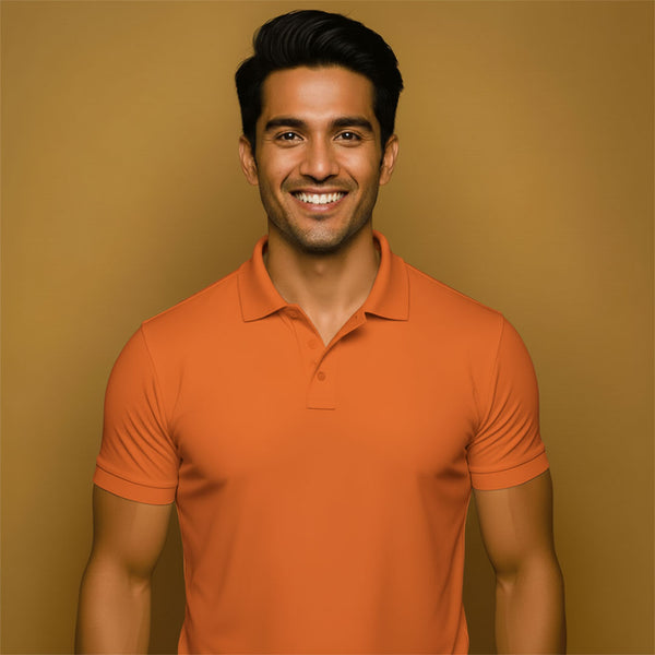 Men's Classic Orange Color Polo T-Shirt – 100% Pure Cotton Lycra