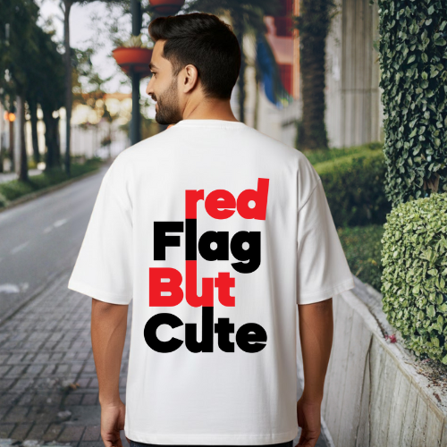 Red Flag But Cute White Graphic Print T-Shirt – Unisex Streetwear with Front & Back Design