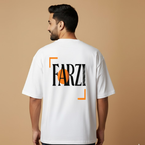 Farzi White Graphic Print T-Shirt – Unisex Streetwear with Front & Back Design
