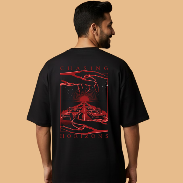 Chasing Horizons Black Unisex Streetwear with Front & Back Design