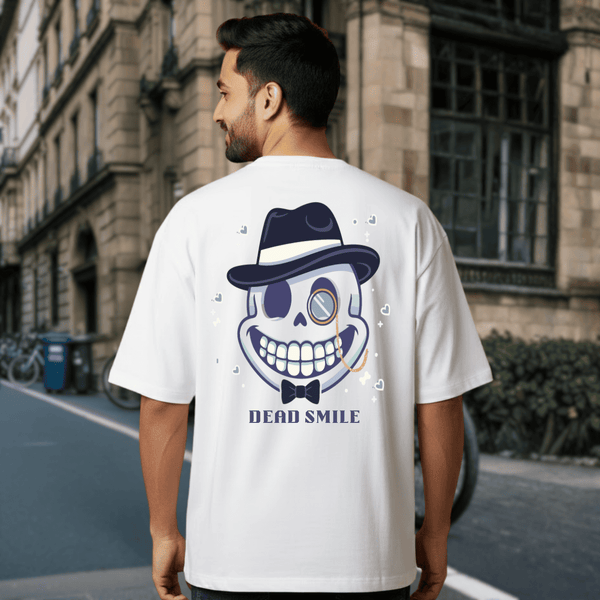 Dead Smile White Graphic Print T-Shirt – Unisex Streetwear with Front & Back Design