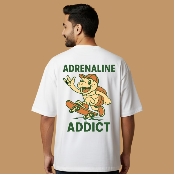 Adrenaline Addict White Unisex Streetwear with Front & Back Design