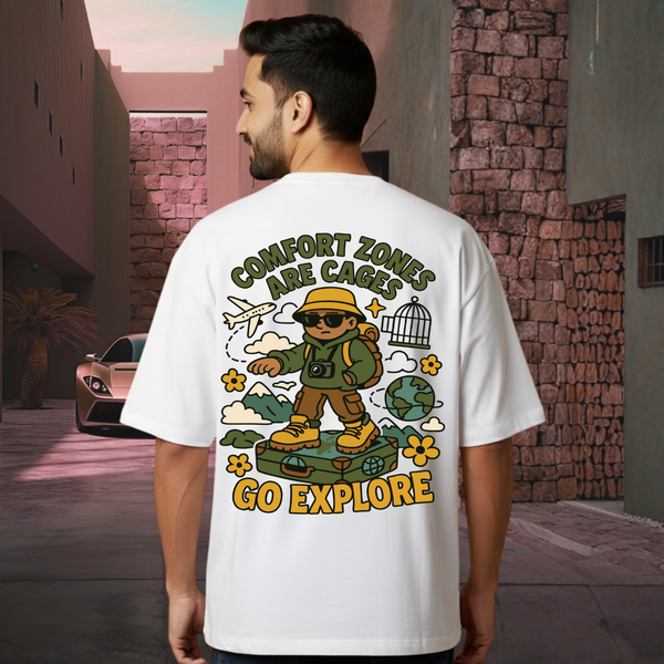 Comfort Zones are Cages Go Explore White T-Shirt