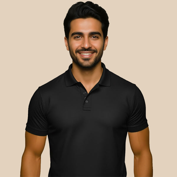 Men's Classic Black Color Polo T-Shirt – 100% Pure Cotton Lycra