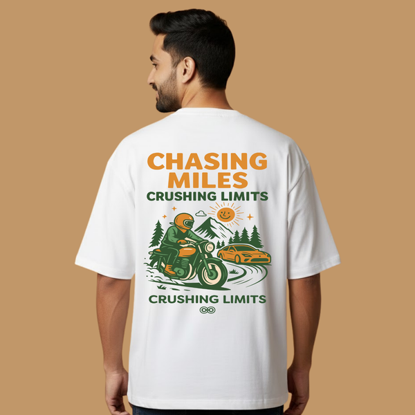 Chasing Miles Crushing Limits White Unisex Streetwear with Front & Back Design