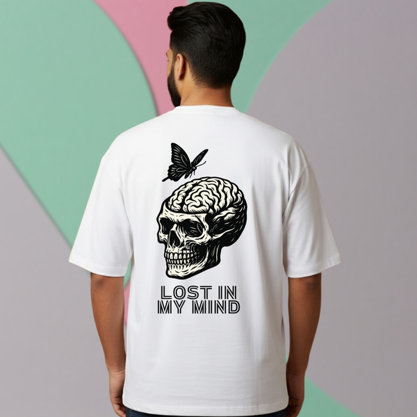 Lost in my Mind White Graphic Print T-Shirt – Unisex Streetwear with Front & Back Design