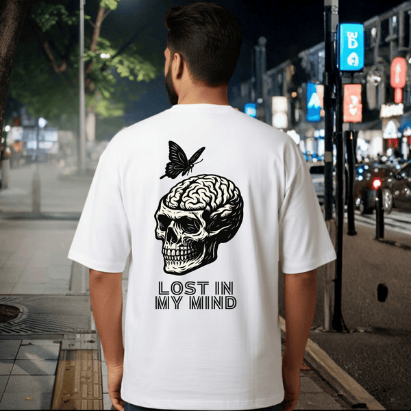 Lost in my Mind White Graphic Print T-Shirt – Unisex Streetwear with Front & Back Design