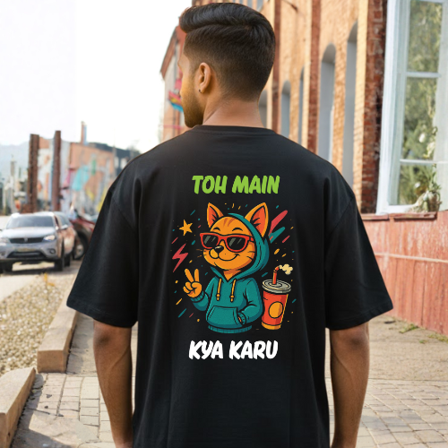 Toh Mai Kya Karu Black Graphic Print T-Shirt – Unisex Streetwear with Front & Back Design