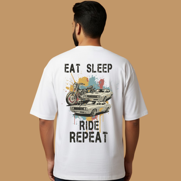 Eat Sleep Ride Repeat White Unisex Streetwear with Front & Back Design