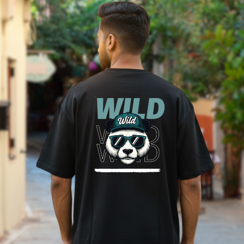 Wild Black Graphic Print T-Shirt – Unisex Streetwear with Front & Back Design