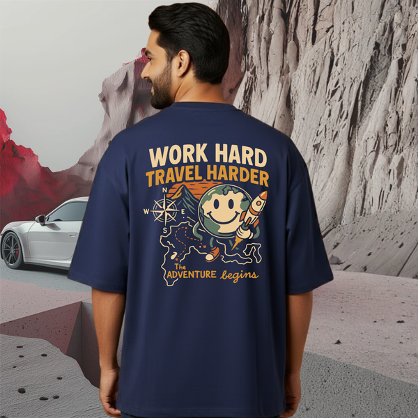 Work Hard Travel Harder Navy Blue T-Shirt