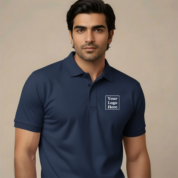 Bulk Order Custom Navy Blue Polo T-Shirts - Personalized with Your Logo & Company Name