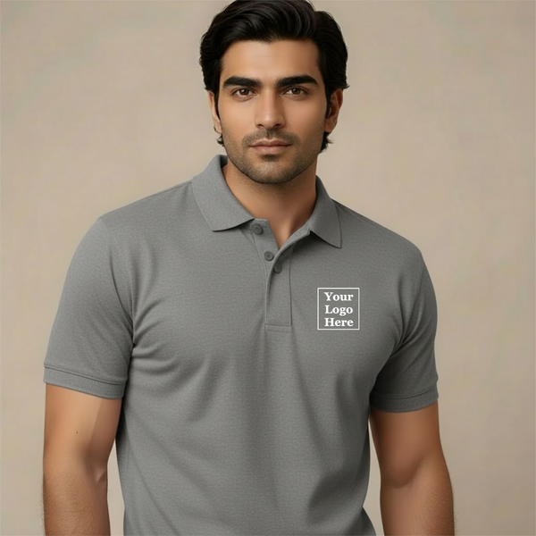 Bulk Order Custom Grey Polo T-Shirts - Personalized with Your Logo & Company Name