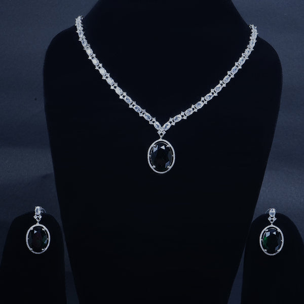 Memat Premium Diamond with Emerald Stone Drop Necklace