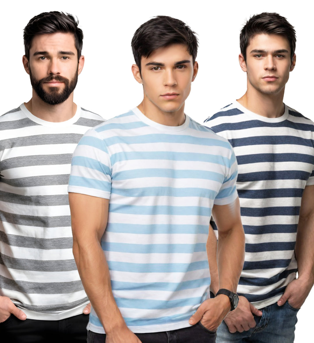 Round Neck Strip Combo Pack of 3 T-Shirts