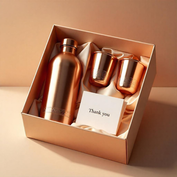 Premium Copper Bottle & Glass Set with Premium Gift Box Packaging