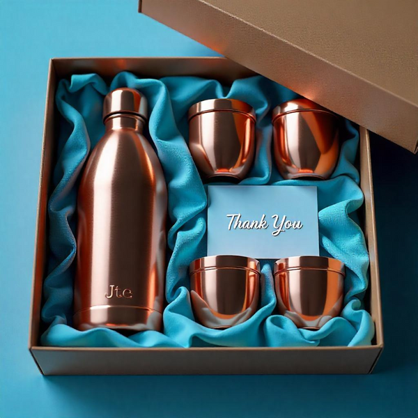 Premium Copper Bottle & Glass Set with Premium Gift Box Packaging
