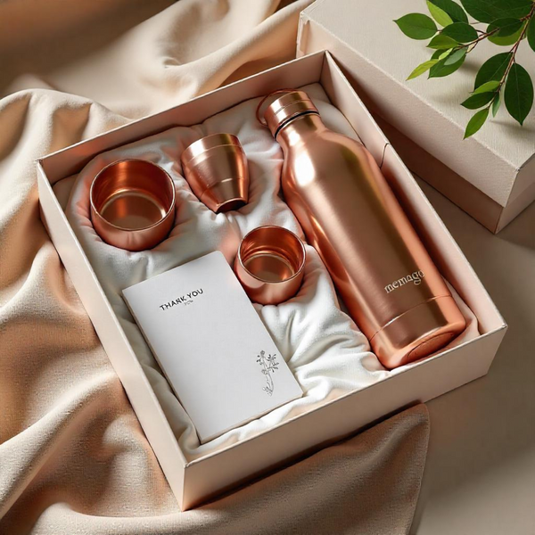Premium Copper Bottle & Glass Set with Premium Gift Box Packaging