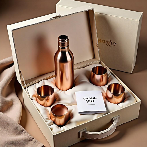 Premium Copper Bottle & Glass Set with Premium Gift Box Packaging