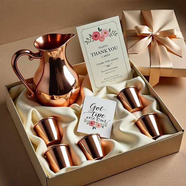 Premium Copper Jug & Glass Gift Set in Luxury Box for Wedding & Housewarming Gifting