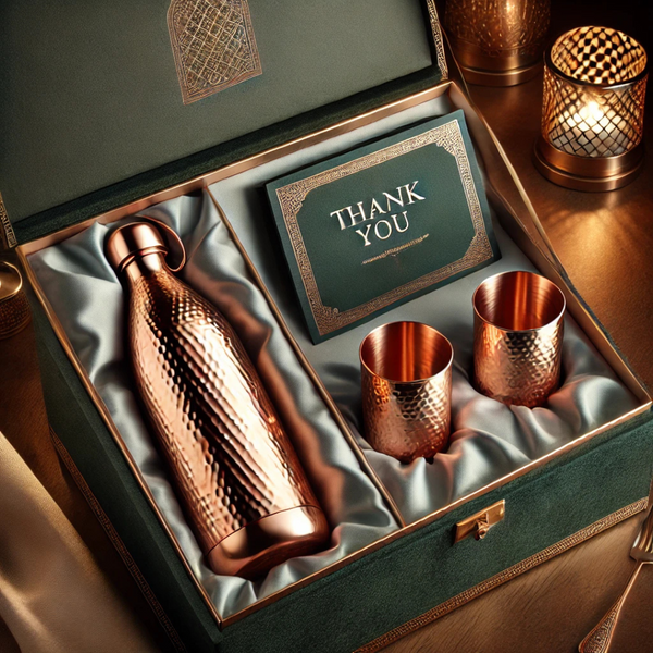Premium Copper Bottle & Glass Set with Premium Gift Box Packaging