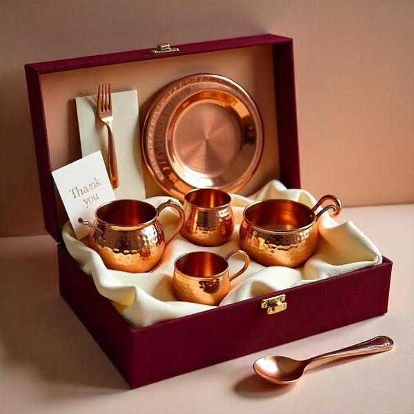 Premium Copper Dinnerware Gift Set – Plate, Cup & Cutlery in Luxury Box