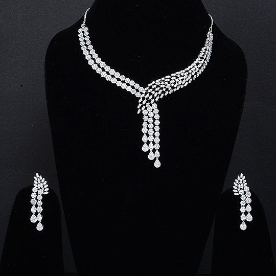 Memat Premium AD Studded Waterfall Necklace