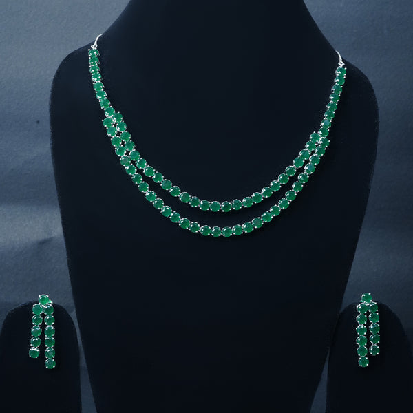 Memat Premium Emerald Stone Double Layer Necklace