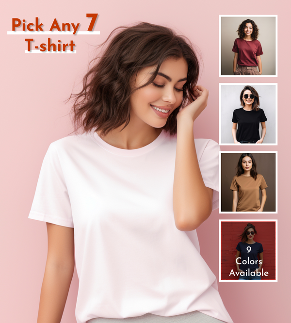 Unisex Pack of 7 Plain T-Shirts | Choose Your Color | 100% Premium Cotton | Combo Set