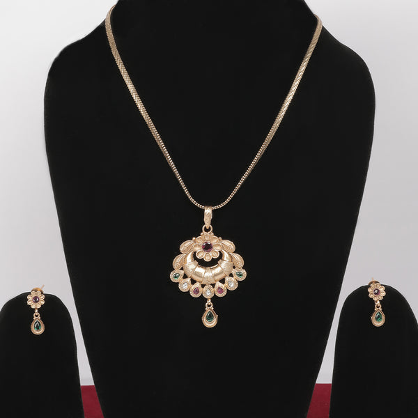 Memat Premium Gold Multicolor Flower Pendant Necklace