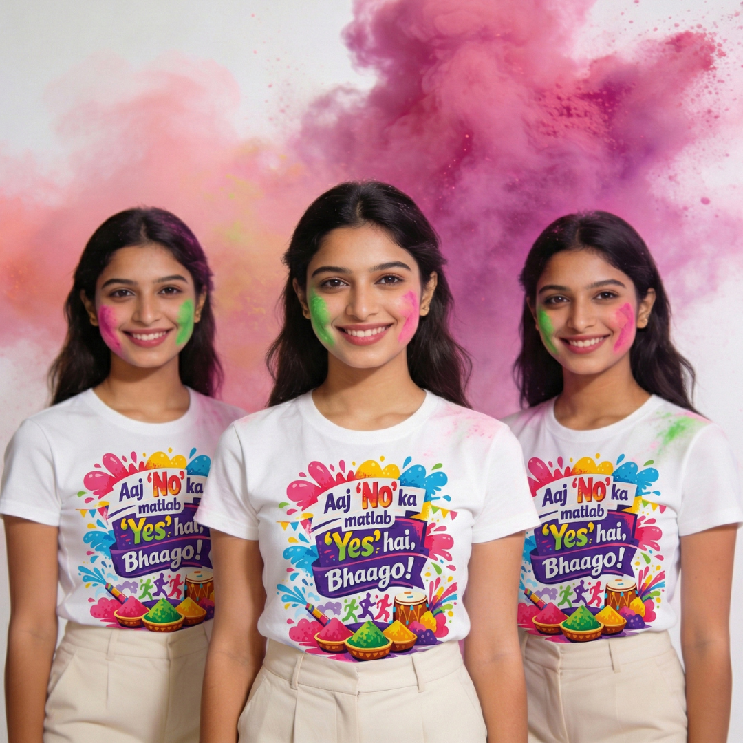 Aaj 'No' Ka Matlab 'Yes' Hai, Bhaago Holi T-Shirt Pack of 3 Combo for ...