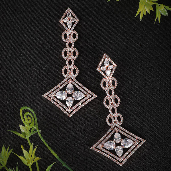 Memat Premium AD Studded Geometric Flora Long Earrings