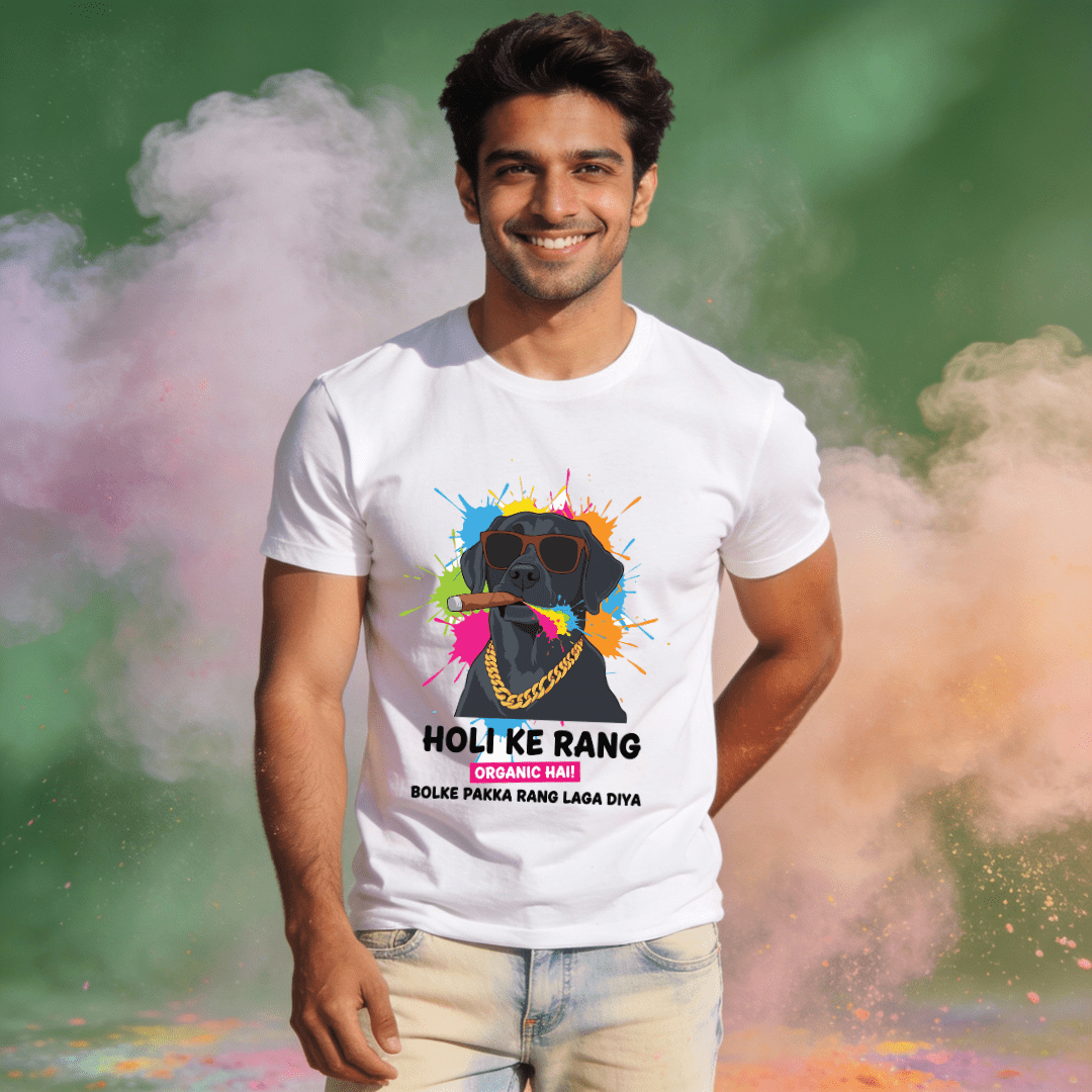 Holi Ke Rang Organic Hai Bolke Pakka Rang Laga Diya T-Shirt for Men ...