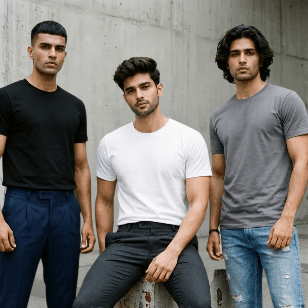Black, White & Grey Round Neck Plain T-Shirt Combo for Men (Pack of 3 ...