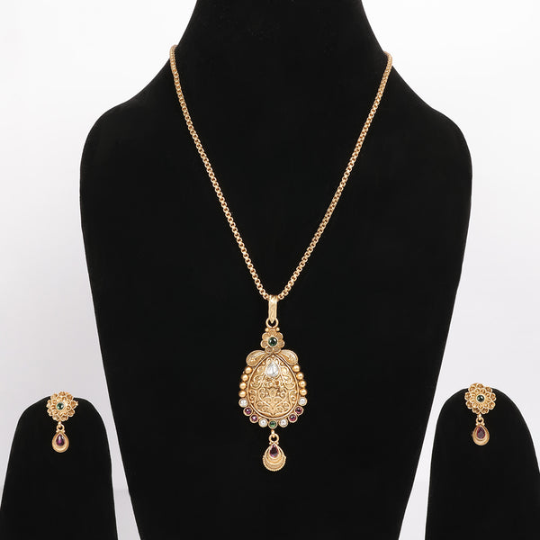 Memat Premium Golden Almond Drop Pendant Necklace