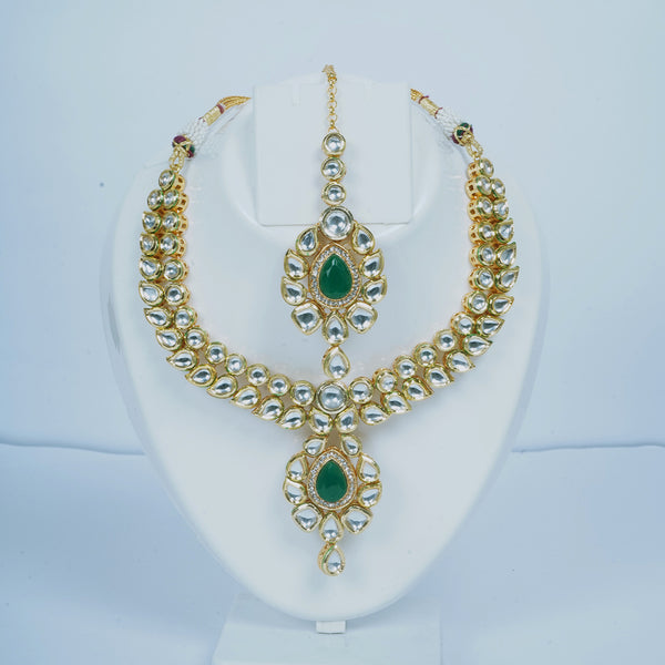 Memat Premium Green Stone Uncut Kundan Necklace