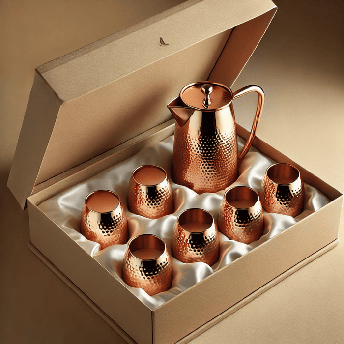 Premium Copper Jug &amp; Glass Gift Set