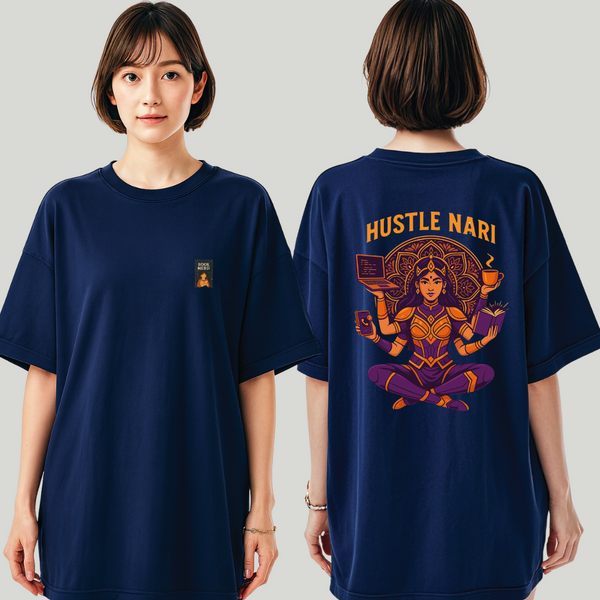 Husal Nari Navy Blue Graphic Print T-Shirt – Unisex Streetwear with Front & Back Design